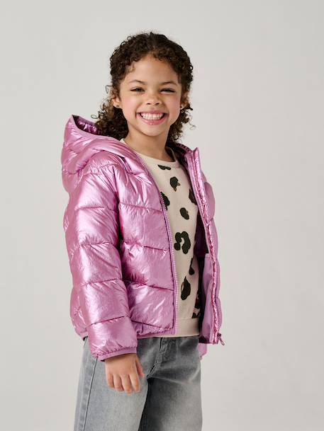 Doudoune fille légère à capuche effet brillant métallisé or+rose 9 - vertbaudet enfant 