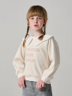 -Sweat fille col brodé message flock velours
