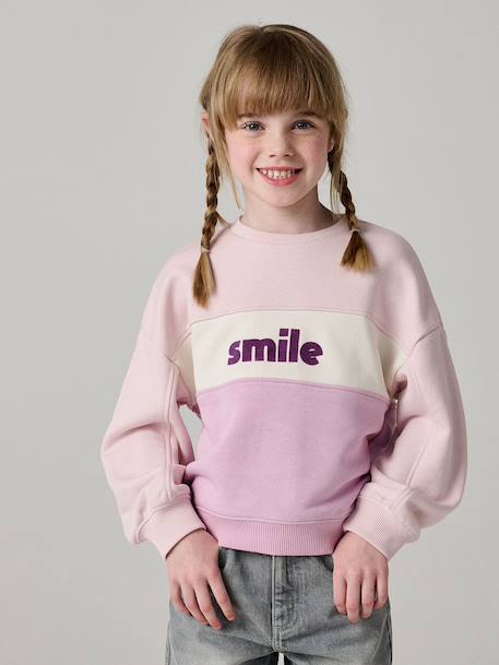 Sweat fille colorblock rose pâle 1 - vertbaudet enfant 