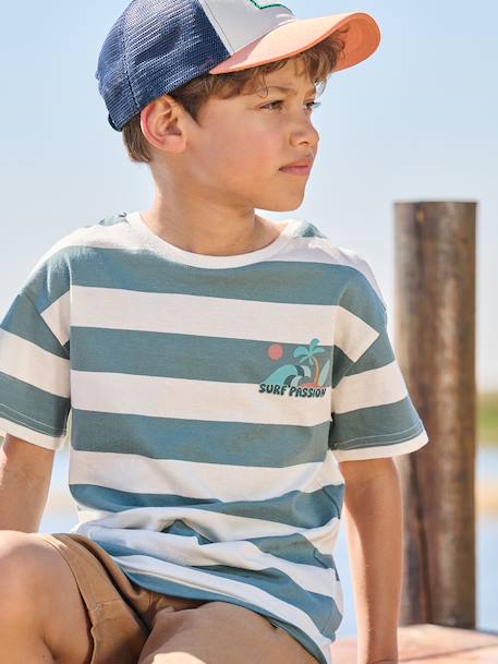 Tee-shirt garçon larges rayures motif poitrine orange+rayé vert 5 - vertbaudet enfant 
