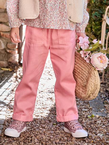 Pantalon fille style paperbag Lyocell fluide corail+kaki+rose 9 - vertbaudet enfant 