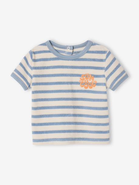 Ensemble bébé tee-shirt + short en éponge bleu grisé+rayé bleu+taupe 11 - vertbaudet enfant 