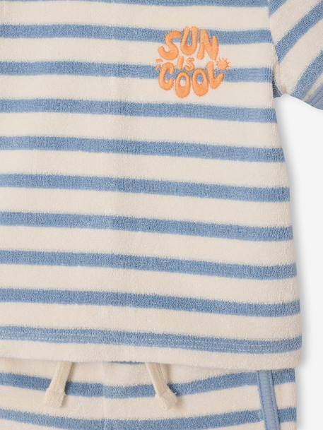 Ensemble bébé tee-shirt + short en éponge bleu grisé+rayé bleu+taupe 14 - vertbaudet enfant 