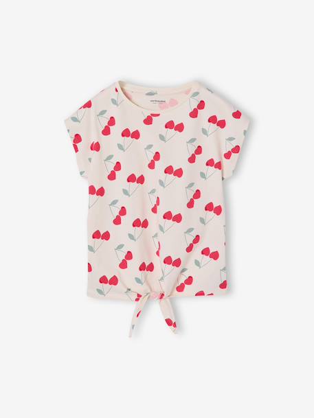 Fille-T-shirt, sous-pull-T-shirt-T-shirt fille imprimé noeud fantaisie manches courtes