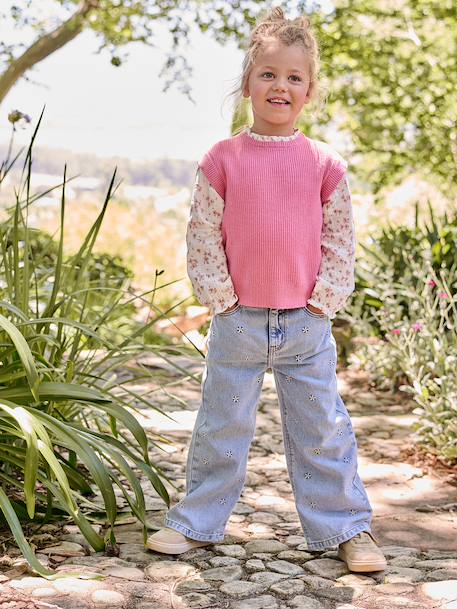 Pull 2 en 1 fille manches bleu grisé+rose 11 - vertbaudet enfant 
