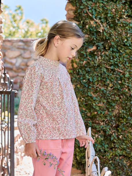 Blouse fille manches smockées écru+rose pâle 1 - vertbaudet enfant 