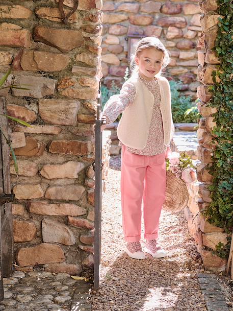 Pantalon fille style paperbag Lyocell fluide corail+kaki+rose 10 - vertbaudet enfant 
