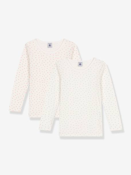 Lot 2 tee-shirts manches longues Petit Bateau blanc 1 - vertbaudet enfant 