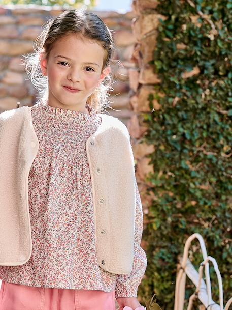 Blouse fille manches smockées écru+rose pâle 2 - vertbaudet enfant 