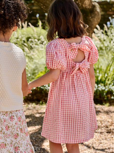 Robe fille Vichy noeuds dos corail 9 - vertbaudet enfant 
