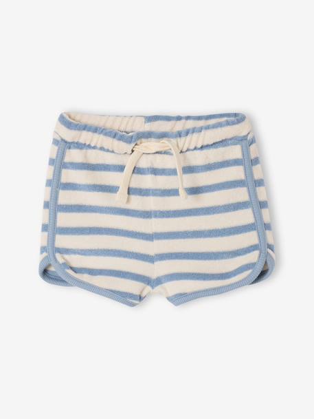 Ensemble bébé tee-shirt + short en éponge bleu grisé+rayé bleu+taupe 12 - vertbaudet enfant 