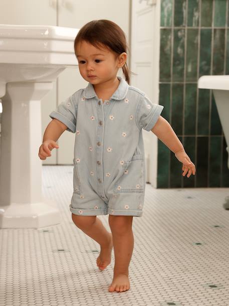 Bébé-Salopette, combinaison-Combishort bébé fille denim