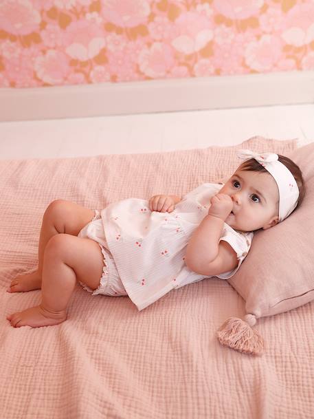 Ensemble 3 pièces short t-shirt bandeau écru 2 - vertbaudet enfant 