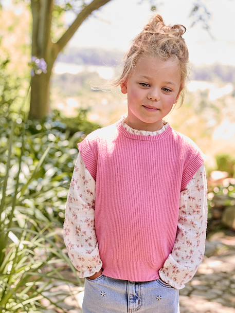 Pull 2 en 1 fille manches bleu grisé+rose 5 - vertbaudet enfant 