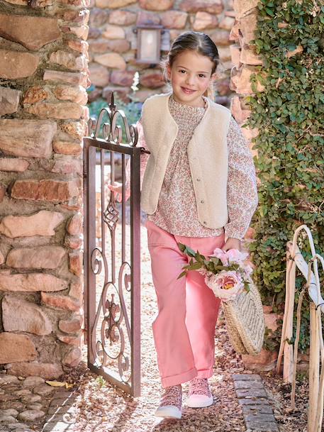 Gilet sans manches fille en sherpa écru+marron 2 - vertbaudet enfant 