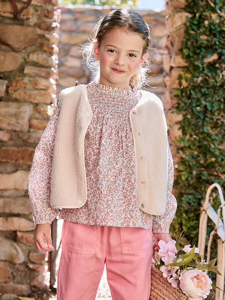 Gilet sans manches fille en sherpa écru+marron 1 - vertbaudet enfant 