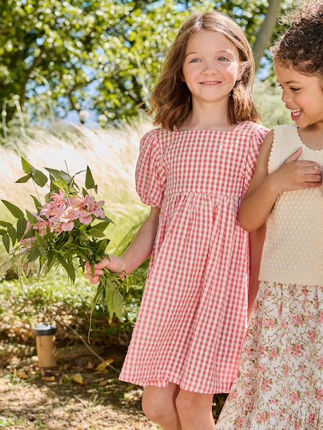 Robe fille Vichy noeuds dos corail 5 - vertbaudet enfant 