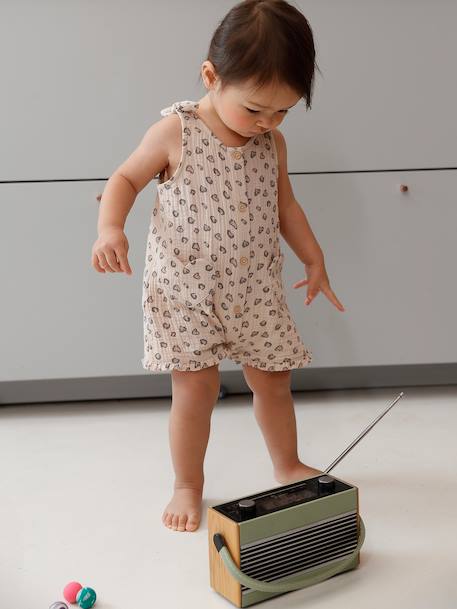 Bébé-Salopette, combinaison-Combishort bébé fille imprimé