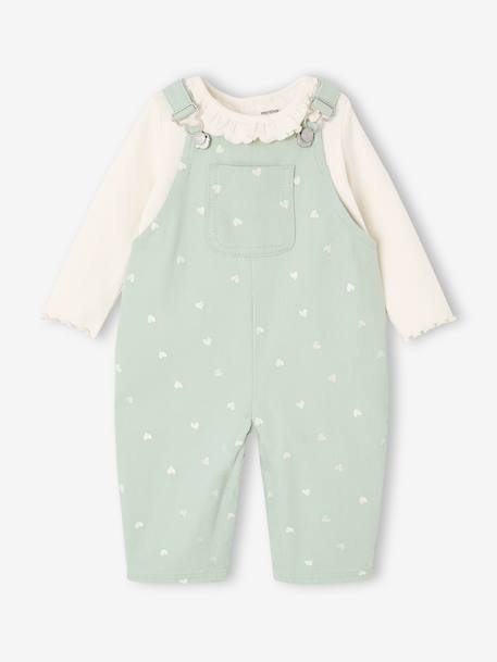Ensemble salopette T-shirt bébé cœur vert d'eau 3 - vertbaudet enfant 