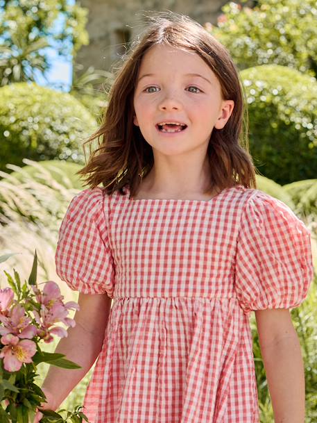 Robe fille Vichy noeuds dos corail 6 - vertbaudet enfant 