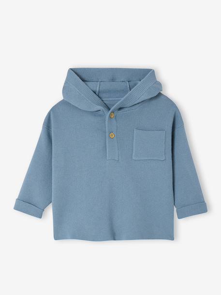 Pull à capuche bébé bleu jean+écru+tomette 1 - vertbaudet enfant 