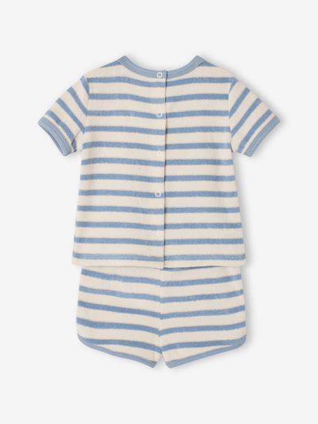 Ensemble bébé tee-shirt + short en éponge bleu grisé+rayé bleu+taupe 13 - vertbaudet enfant 