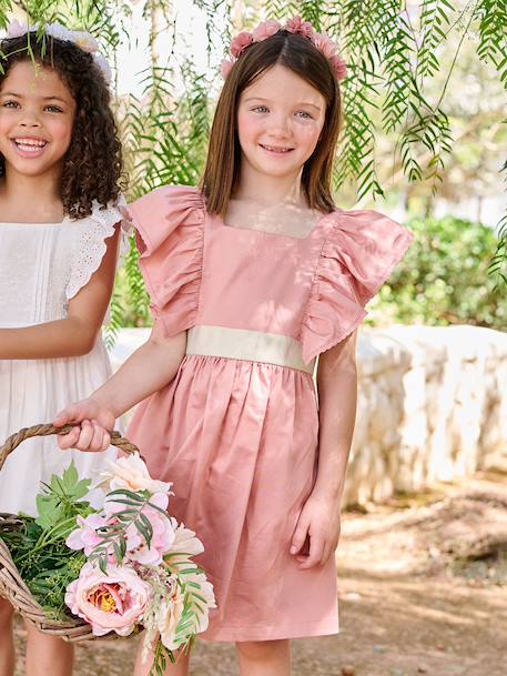 Robe cérémonie fille ceinture dorée blanc+blush 13 - vertbaudet enfant 