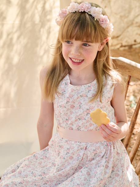 Robe de cérémonie motifs fleurs fille blanc+blanc imprimé+bleu clair+rose imprimé+rose pâle 35 - vertbaudet enfant 