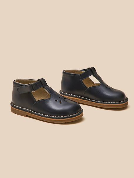 Salomés en cuir bébé Camel+Marine 7 - vertbaudet enfant 