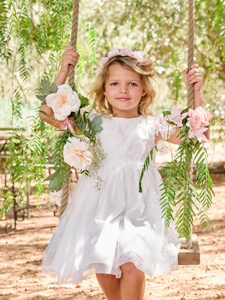 Robe fille dentelle et tulle blanc 5 - vertbaudet enfant 