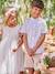Chemise en lin col Mao garçon blanc+vert sauge 2 - vertbaudet enfant 