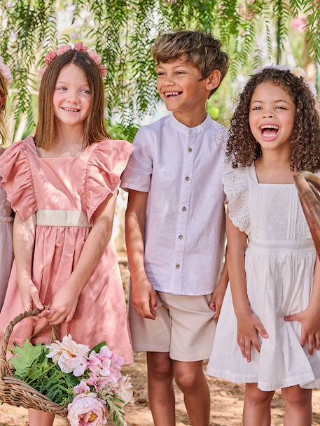 Chemise en lin col Mao garçon blanc+vert sauge 7 - vertbaudet enfant 