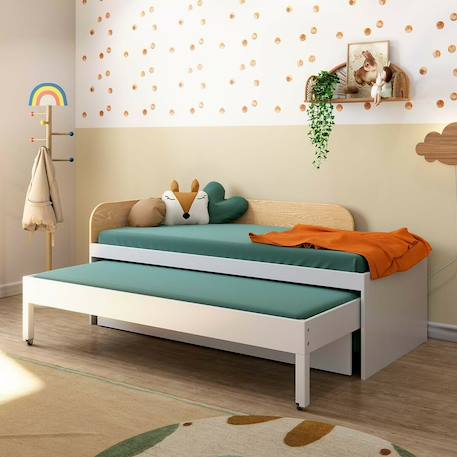 Pack lit gigogne métal 3 places avec matelas bois massif noha Blanc+Blanc et bois+Bois 6 - vertbaudet enfant 