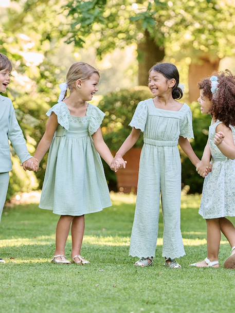 Combinaison fille en gaze de coton avec broderie blush+vert sauge 7 - vertbaudet enfant 