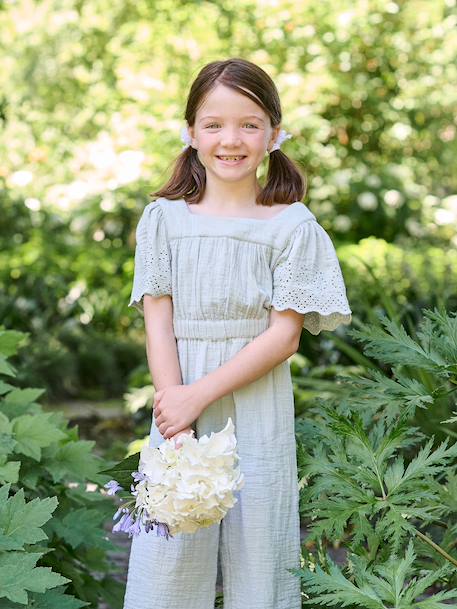 Combinaison fille en gaze de coton avec broderie blush+vert sauge 13 - vertbaudet enfant 