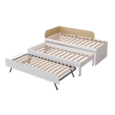 Pack lit gigogne métal 3 places avec matelas bois massif noha Blanc+Blanc et bois+Bois 2 - vertbaudet enfant 