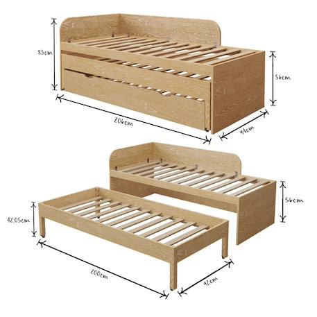 Pack lit gigogne métal 3 places avec matelas bois massif noha Blanc+Blanc et bois+Bois 17 - vertbaudet enfant 