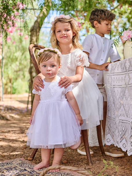 Robe bébé fille tulle broderie blanc 2 - vertbaudet enfant 