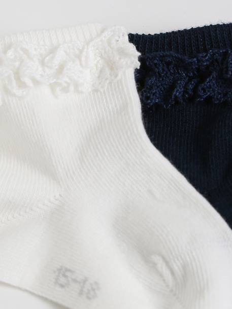 Socquettes avec dentelle bébé par lot de 2 Ecru / marine 3 - vertbaudet enfant 