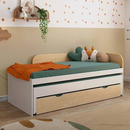 Pack lit gigogne métal 3 places avec matelas bois massif noha Blanc+Blanc et bois+Bois 9 - vertbaudet enfant 