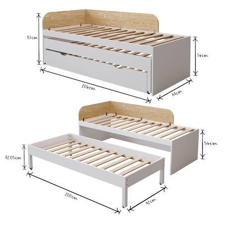Pack lit gigogne métal 3 places avec matelas bois massif noha Blanc+Blanc et bois+Bois 5 - vertbaudet enfant 