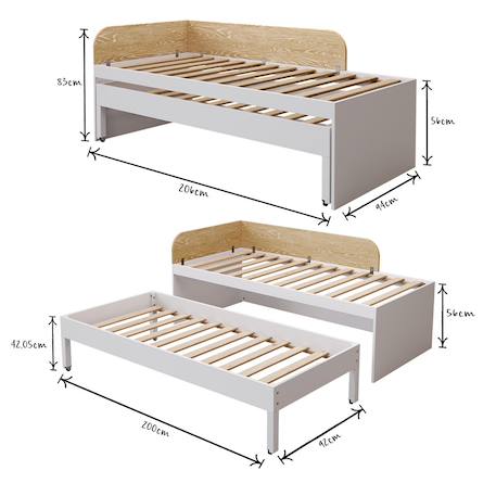 Lit gigogne avec tiroir bois massif noha Blanc+Blanc et bois+Bois 2 - vertbaudet enfant 
