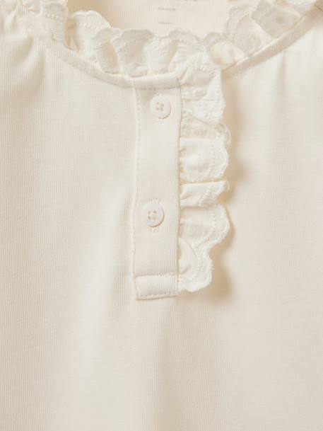 T-shirt fille col montant brodé - coton biologique Ecru 3 - vertbaudet enfant 