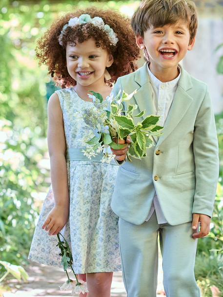 Ensemble céremonie chemise col Mao, veste et pantalon garçon beige+bleu ciel+vert d'eau 21 - vertbaudet enfant 