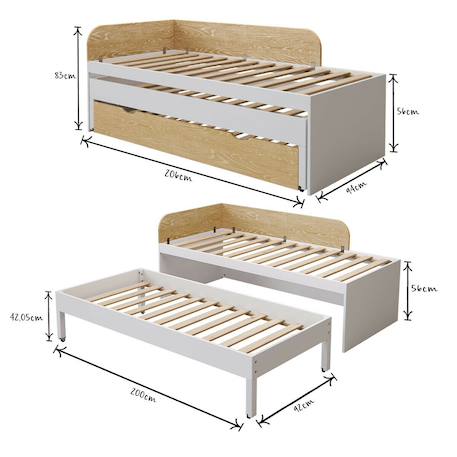 Pack lit gigogne métal 3 places avec matelas bois massif noha Blanc+Blanc et bois+Bois 11 - vertbaudet enfant 