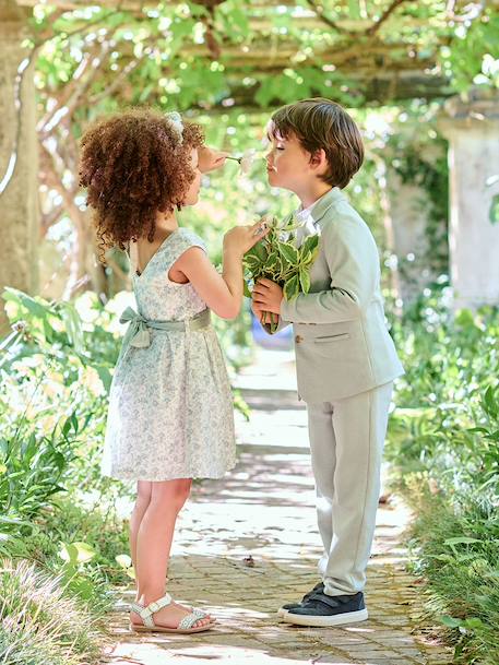 Ensemble céremonie chemise col Mao, veste et pantalon garçon beige+bleu ciel+vert d'eau 20 - vertbaudet enfant 