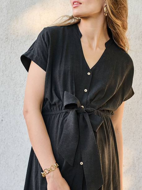 Robe chemise longue en lin mélangé grossesse et allaitement beige+noir 9 - vertbaudet enfant 