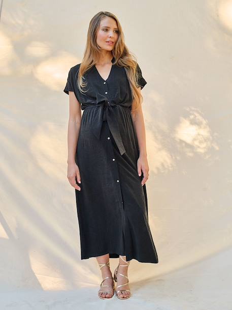 Robe chemise longue en lin mélangé grossesse et allaitement beige+noir 6 - vertbaudet enfant 