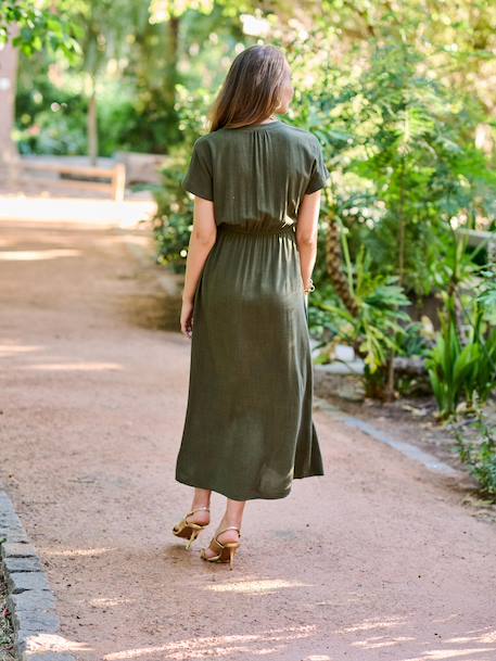 Robe chemise longue en lin mélangé grossesse et allaitement beige+kaki+noir 9 - vertbaudet enfant 