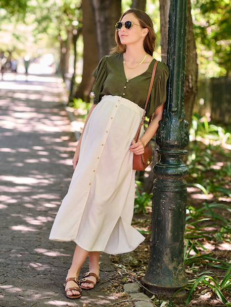 Blouse grossesse et allaitement avec lin beige+kaki 7 - vertbaudet enfant 